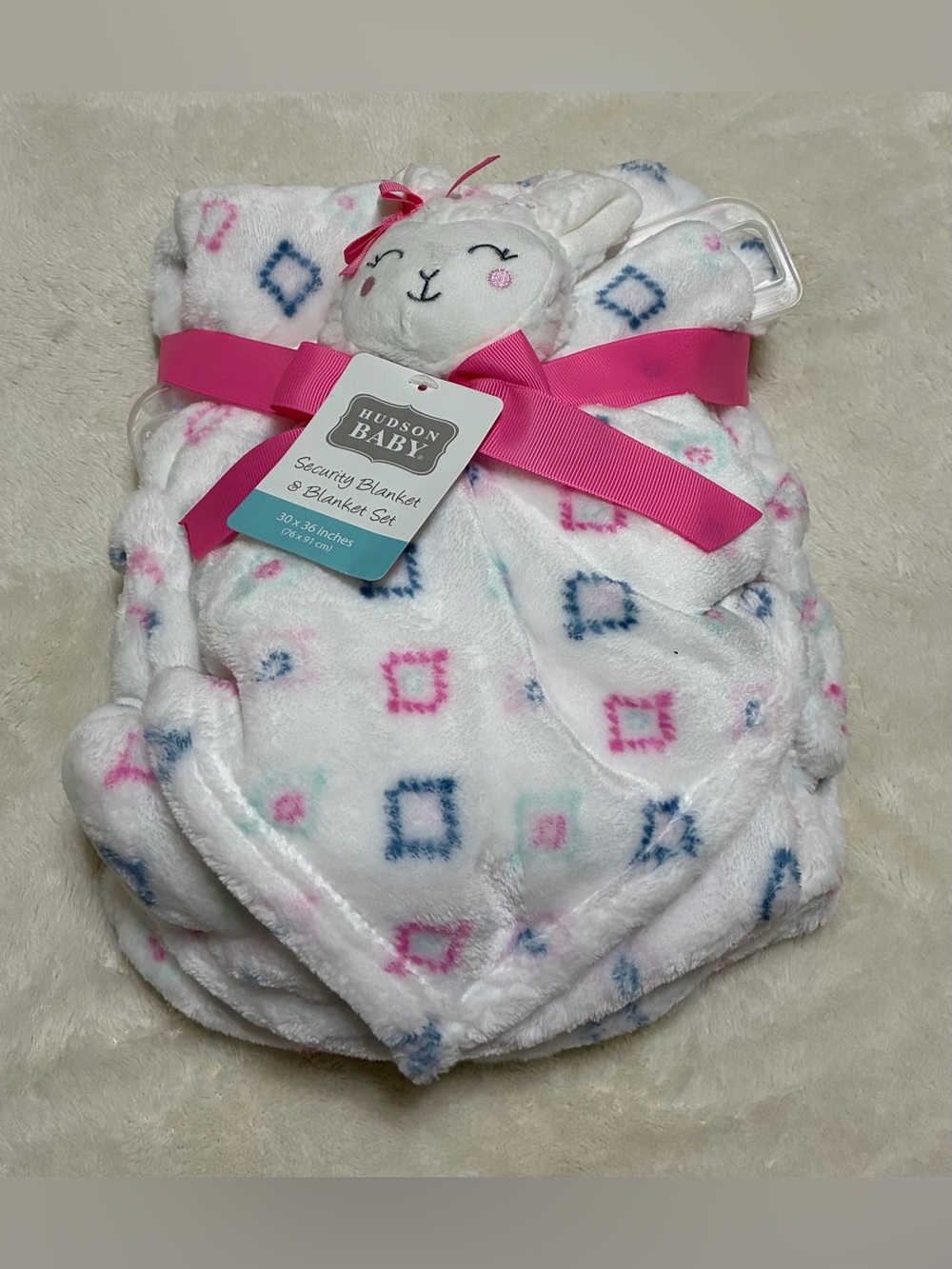 NEW Hudson Baby Girl Security Blanket & Plush Blanket Set Llama Face NEW